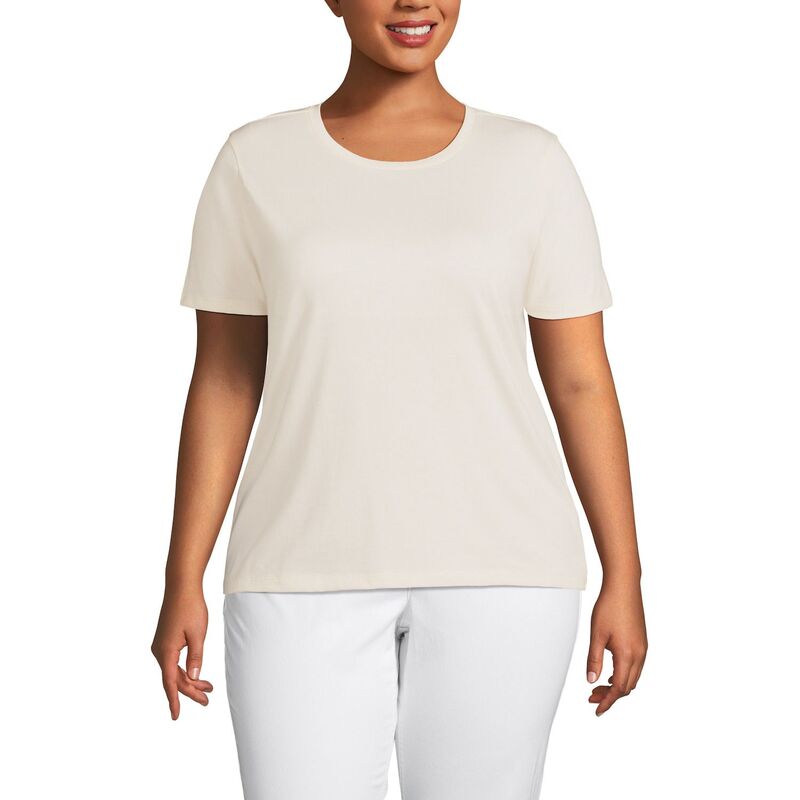 ランズエンド レディース トップス Tシャツ クルーネック プラスサイズ コットン Plusize Lands' End Relaxed Supima Cotton Crewneck Tee Fresh Ivory アイボリー