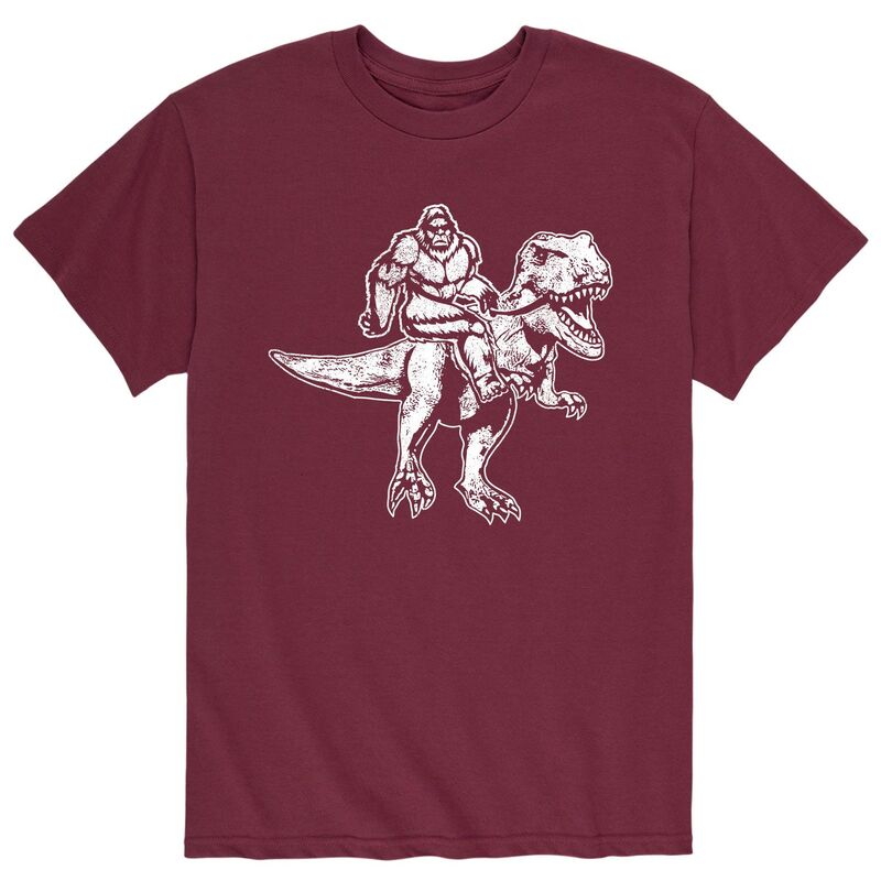 アニメキャラクター メンズ トップス Tシャツ Licensed Character Men's Bigfoot Riding T-Rex Tee Red レッド
