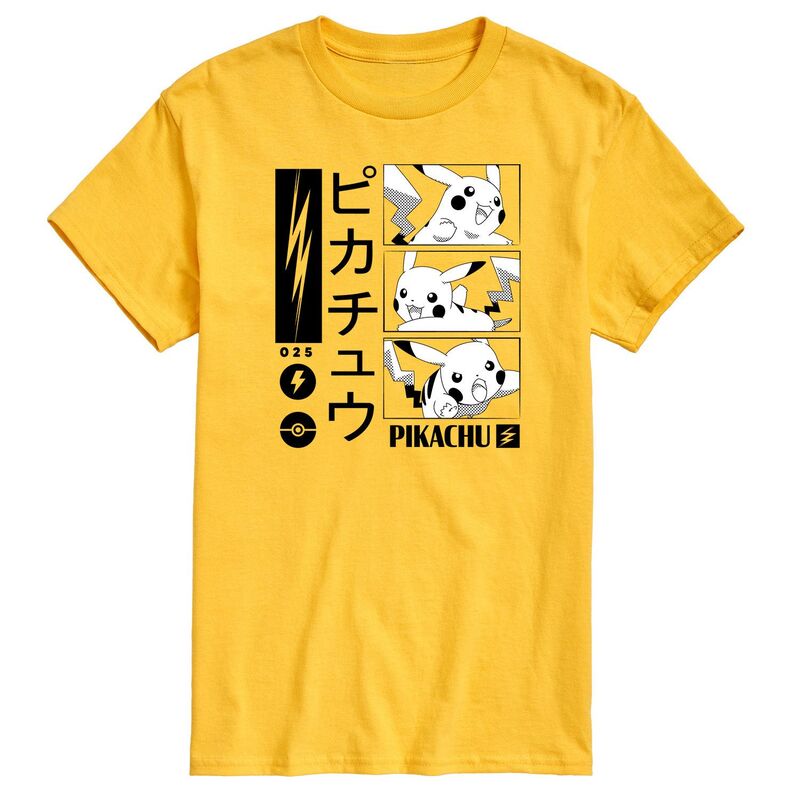 アニメキャラクター メンズ トップス Tシャツ Licensed Character Men's Pok mon Pikachu Manga Tee Yellow イエロー