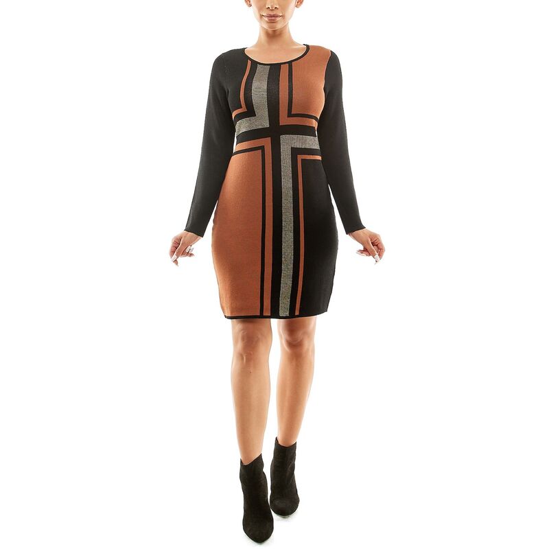 ニナレオナルド レディース トップス ワンピース Women's Nina Leonard Sheath Dress Black Cognac Tan ブラック