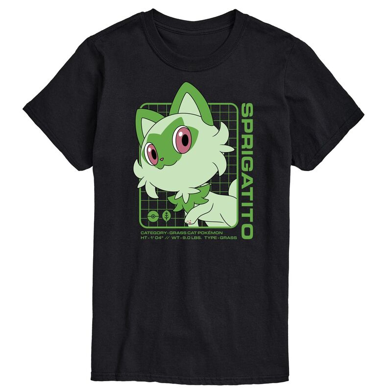アニメキャラクター メンズ トップス Tシャツ グラフィック Licensed Character Men's Pokemon Sprigatito Stats Graphic Tee Black ブラック