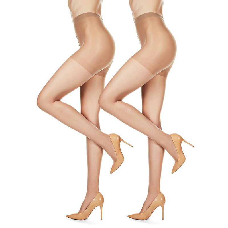 メモイ レディース アンダーお召しもの ソックス シアー 繻子 MeMoi Satin Sheer Control Topantyhose with Shadow Toe 2 Pack Beige ベージュ