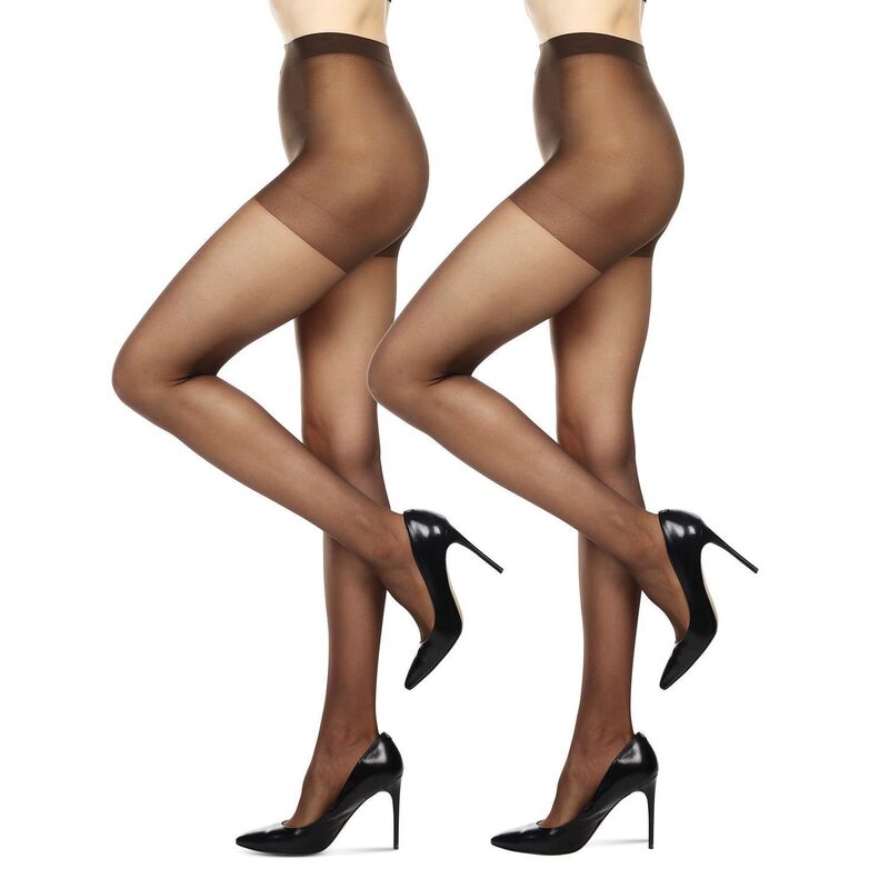 メモイ レディース アンダーお召しもの ソックス シアー 繻子 MeMoi Satin Sheer Control Topantyhose with Shadow Toe 2 Pack Coffee 珈琲