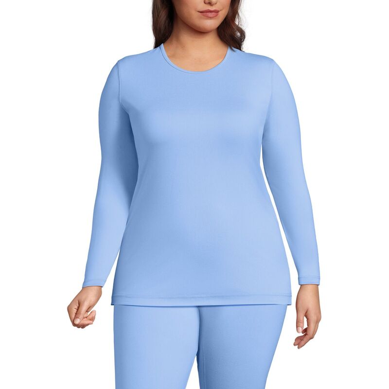 ランズエンド レディース トップス Tシャツ クルーネック プラスサイズ Plusize Lands' End Thermaskin Long Underwear Crewneck Top Clear Blue Sky ブルー