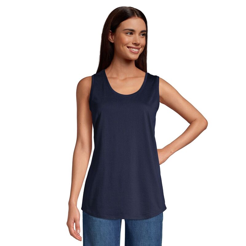 ランズ挙げ句の果て レディース トップス ティーシャツ 綿織物 Women\u0027s Lands\u0027 End Supima Cotton Scoopneck Tunic Tank Top Radiant Navy 米国海軍 レディースファッション-Tシャツ・カットソー-トップス
