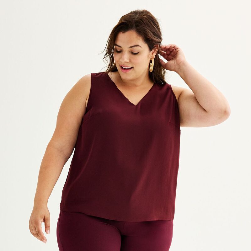 ナインウェスト レディース トップス シャツ Vネック プラスサイズ Plusize Nine West Essential V-Neck Tank Top Maddie Plum プラム