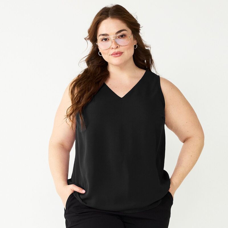 ナインウェスト レディース トップス シャツ Vネック プラスサイズ Plusize Nine West Essential V-Neck Tank Top Mineral Black ブラック