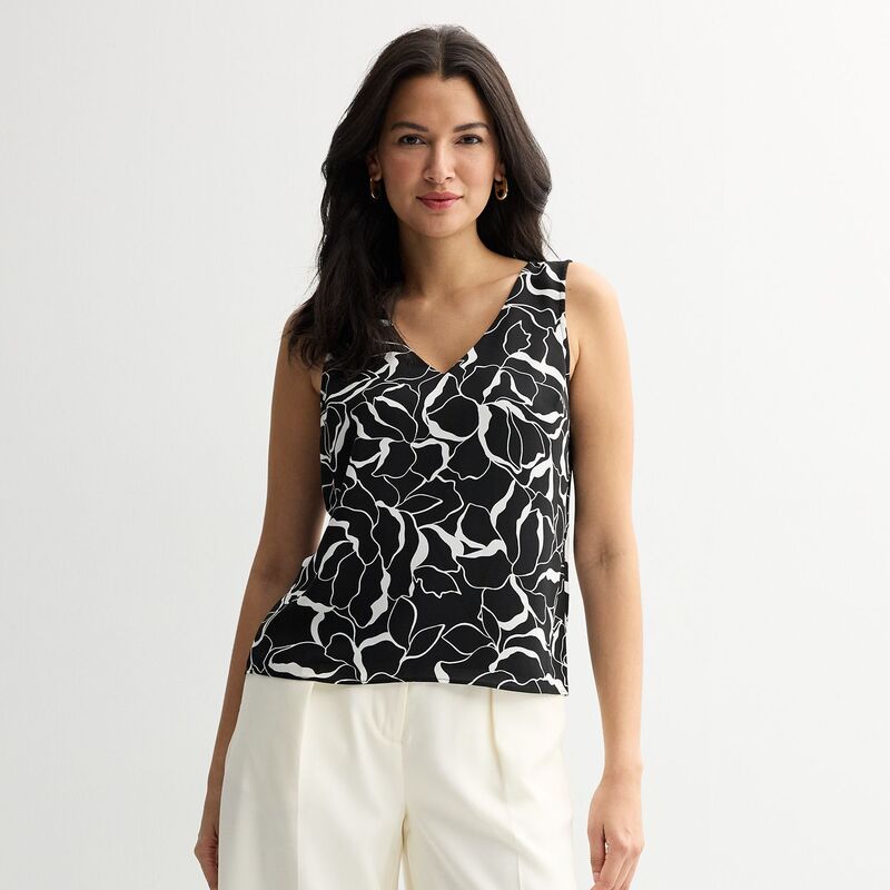 ナインウェスト レディース トップス シャツ Vネック プチ Women's Petite Nine West V-Neck Tank Top Black Glass Floral ブラック
