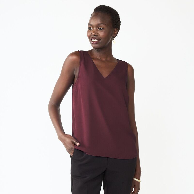 ナインウェスト レディース トップス シャツ Vネック プチ Women's Petite Nine West V-Neck Tank Top Maddie Plum プラム