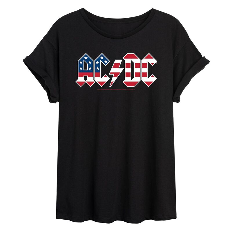 アニメキャラクター レディース トップス Tシャツ ロゴ Licensed Character Juniors' AC/DC Patriotic Logoversized Tee Black ブラック