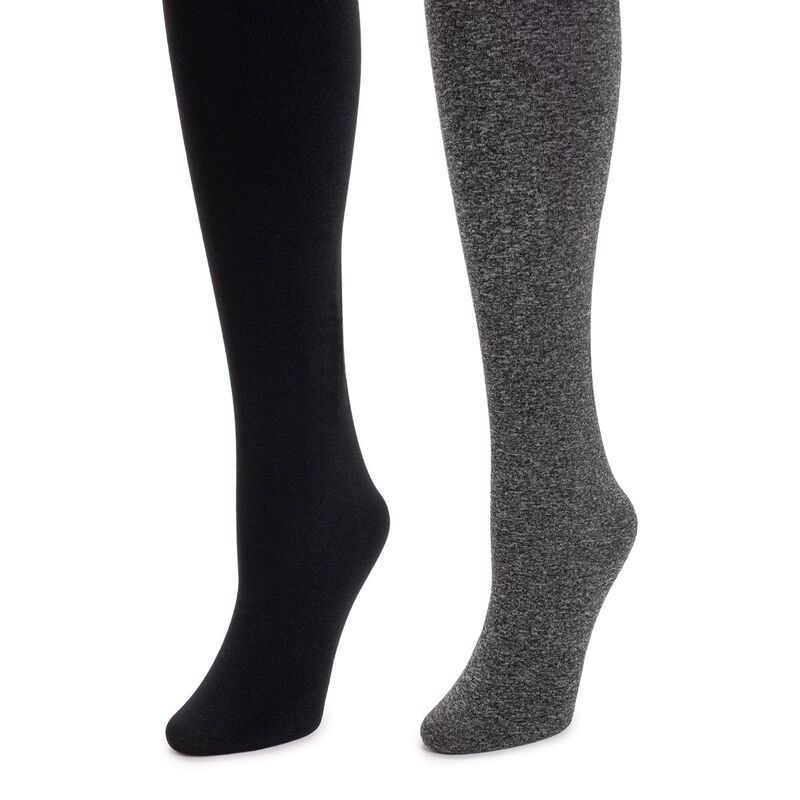 ムクルクス レディース アンダーお召しもの ソックス フリース Women\u0027s MUK LUKS 2 Pack Fleece Lined Tights Charcoal Black 黒いこと