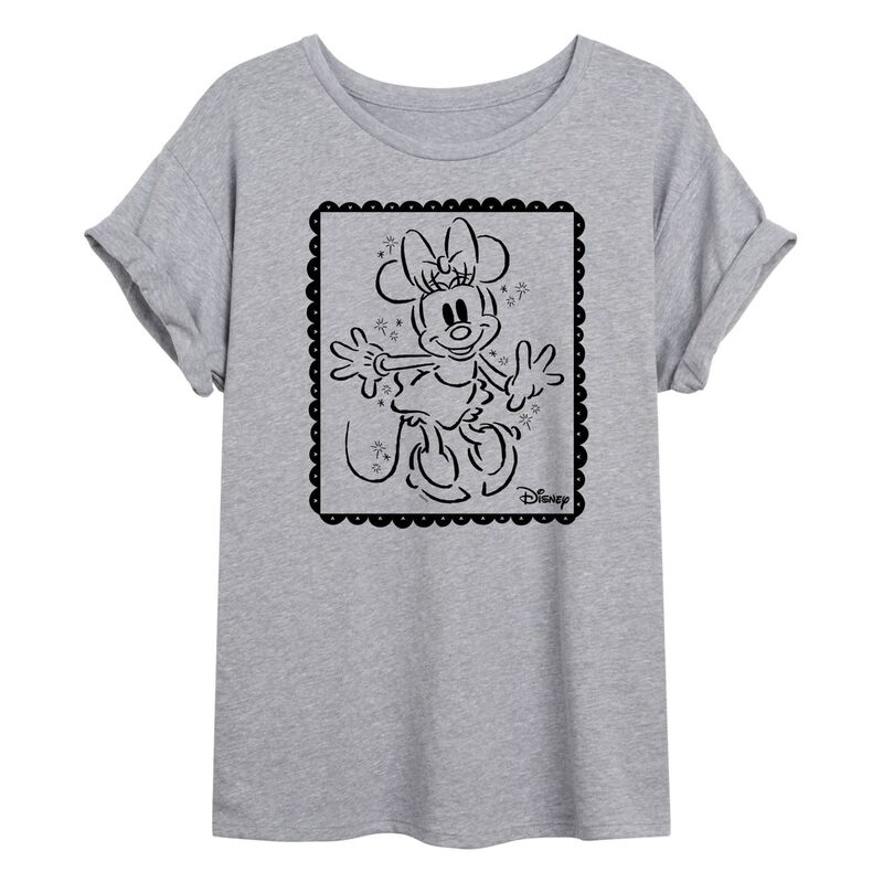 ディズニー レディース トップス Tシャツ Disney's Minnie Mouse Juniors' Stamp Oversized Tee Heather Gray グレー