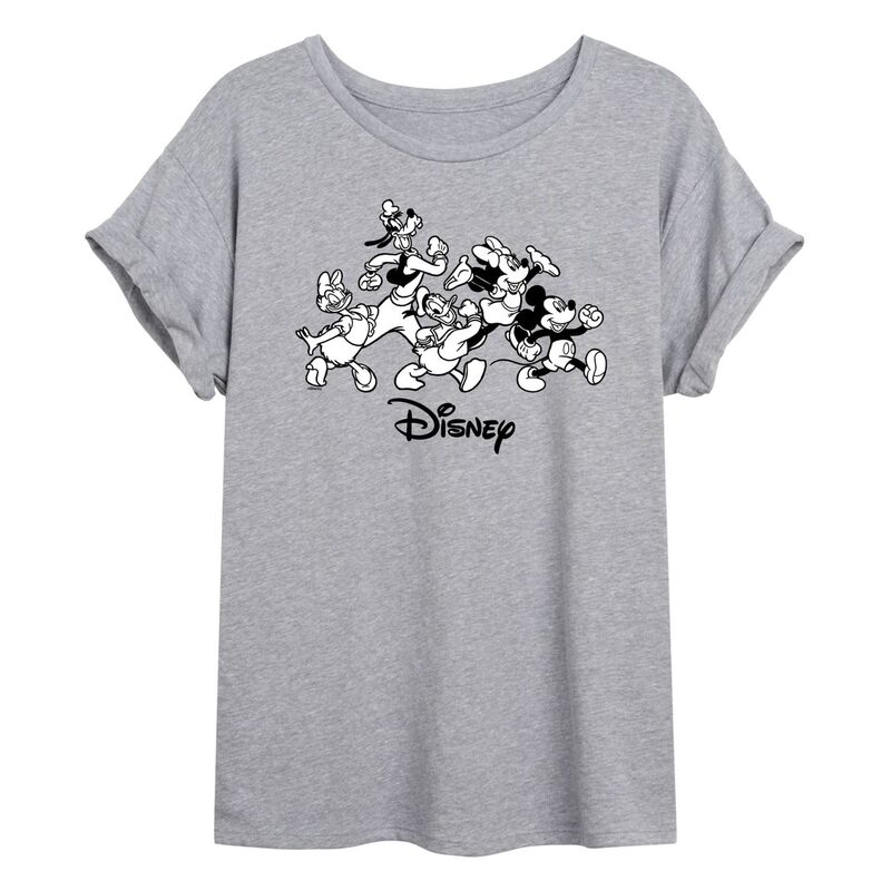 ディズニー レディース トップス Tシャツ Disney's Mickey Mouse & Friends Juniors' Oversized Tee Heather Gray グレー