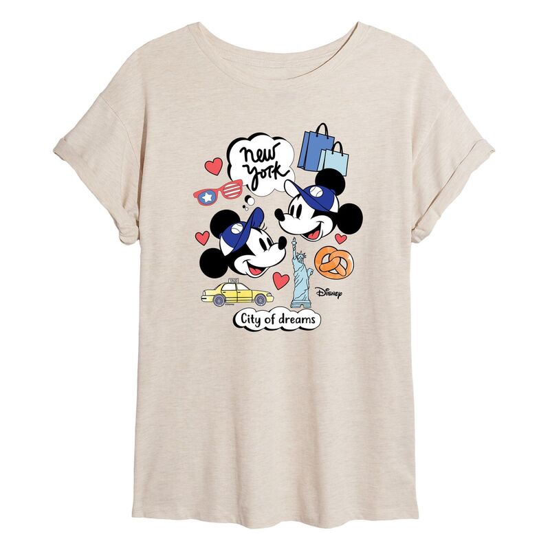 ディズニー レディース トップス Tシャツ Disney's Mickey Mouse Juniors' New York City Of Dreams Oversized Tee Beige Khaki カーキ