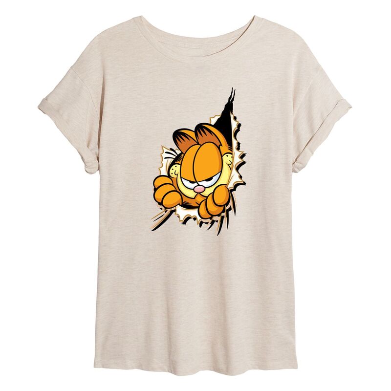 アニメキャラクター レディース トップス Tシャツ Licensed Character Juniors' Gafield Peeking Out Oversized Tee Beige ベージュ