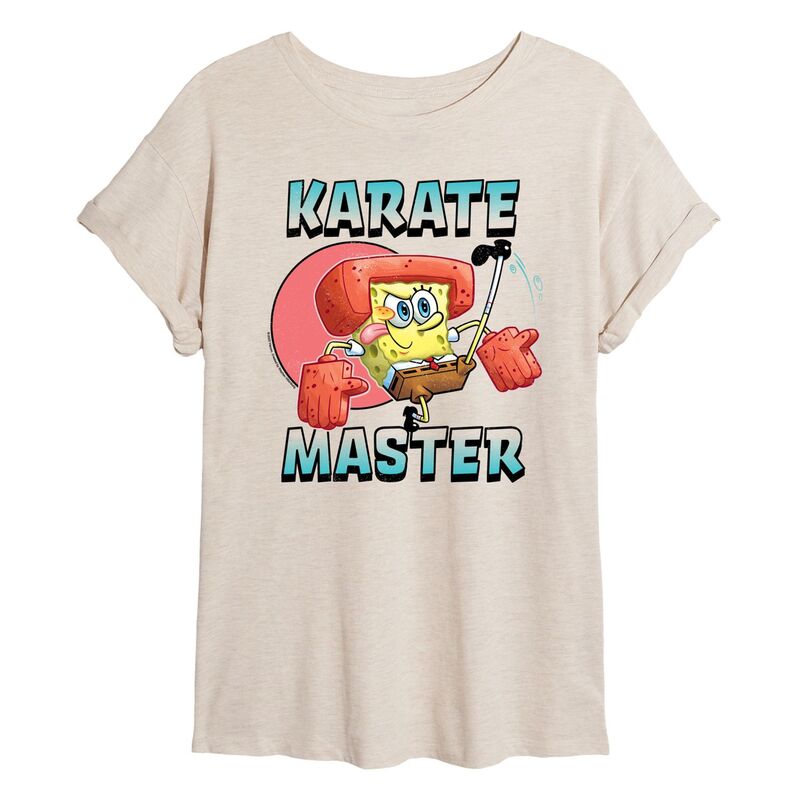 ニコロデオン レディース トップス Tシャツ パンツ Juniors' Nickelodeon SpongeBob SquarePants Karate Master Oversized Tee Beige ベージュ