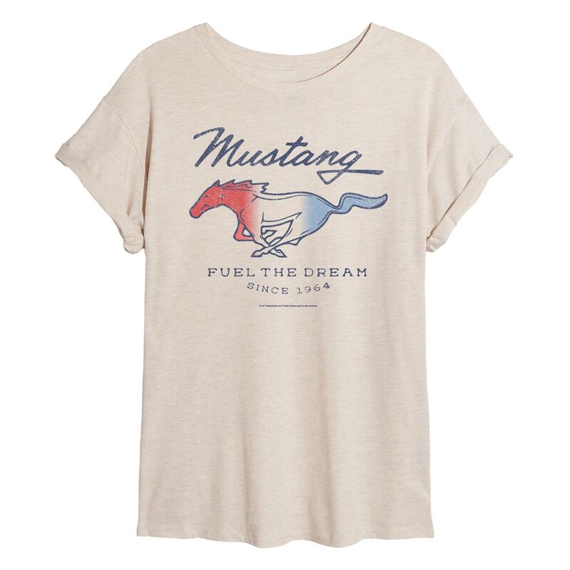 アニメキャラクター レディース トップス Tシャツ Licensed Character Juniors' Ford Mustang Fuel The Dream 1964 Oversized Tee Beige ベージュ