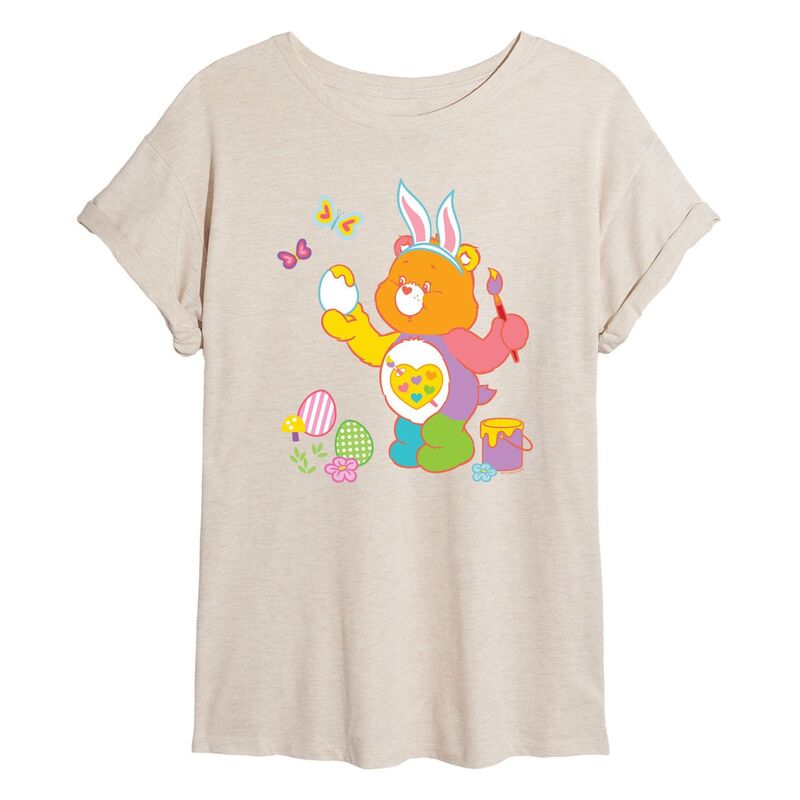 アニメキャラクター レディース トップス Tシャツ Licensed Character Juniors' Care Bears Painting Easter Eggs Oversized Tee Beige ベージュ