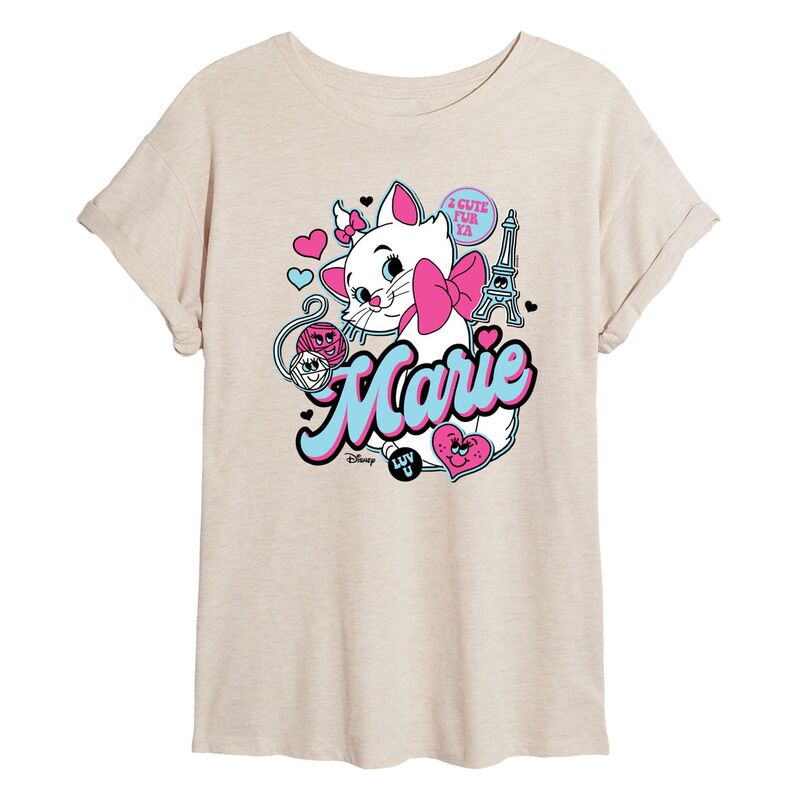 ディズニー レディース トップス Tシャツ Disney's The Aristocats Marie Juniors' Retro Stickers Oversized Tee Beige ベージュ