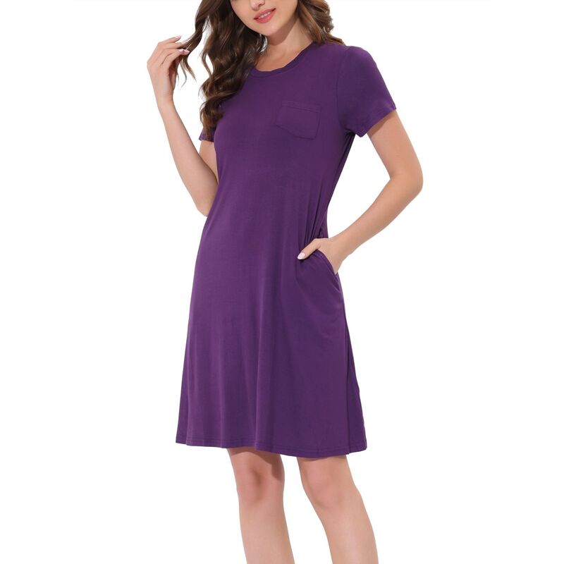 cheibear レディース アンダーウェア ナイトウェア シャツ cheibear Women's Pajama Dressleepwear Strtechy with Pockets Nightshirt Lounge Nightgown Purple パープル
