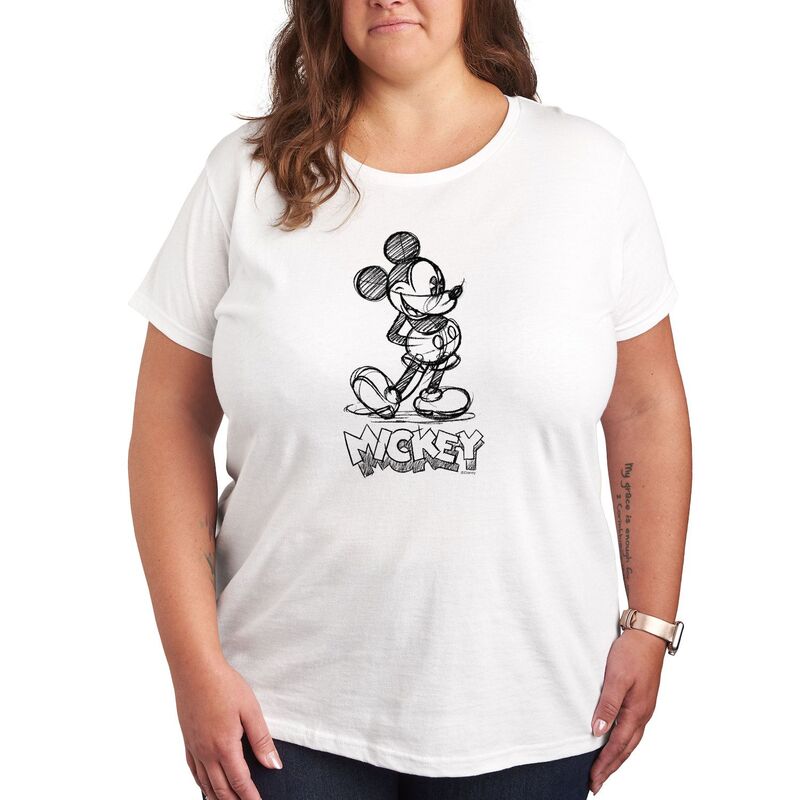 ディズニー レディース トップス Tシャツ プラスサイズ グラフィック Disney's Mickey Mouse Plusize Sketch Graphic Tee White ホワイト