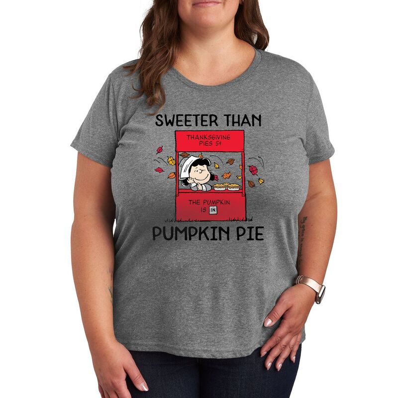 アニメキャラクター レディース トップス Tシャツ プラスサイズ グラフィック Licensed Character Plus Peanuts Lucy Pumpkin Pie Graphic Tee Heather Gray グレー