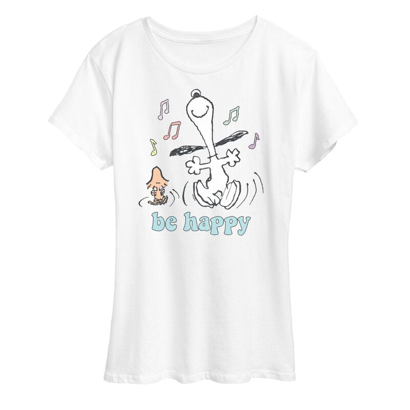 アニメキャラクター レディース トップス Tシャツ グラフィック Licensed Character Women's Peanuts Be Happy Graphic Tee White ホワイト