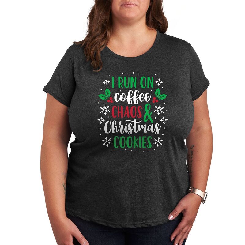 アニメキャラクター レディース トップス Tシャツ プラスサイズ グラフィック Licensed Character Plus Coffee Chaos Christmas Cookies Graphic Tee Heather Charcoal チャコール