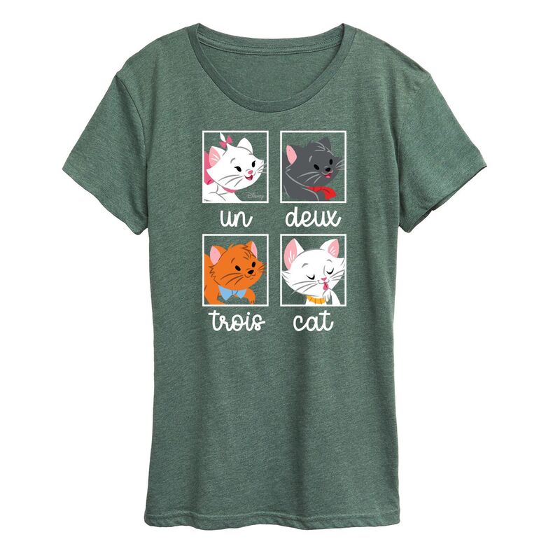 ディズニー レディース トップス Tシャツ グラフィック Disney's The Aristocats Women's Un Deux Trois Cat Graphic Tee Heather Green ヘザー