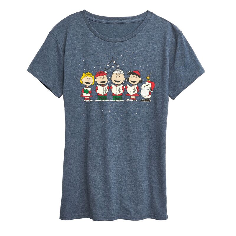 アニメキャラクター レディース トップス Tシャツ グラフィック Licensed Character Women's Peanuts Christmasingingraphic Tee Heather Blue ヘザー