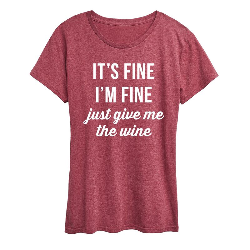 アニメキャラクター レディース トップス Tシャツ グラフィック Licensed Character Women's I'm Fine Just Give Me The Wine Graphic Tee Heather Dark Red ヘザー