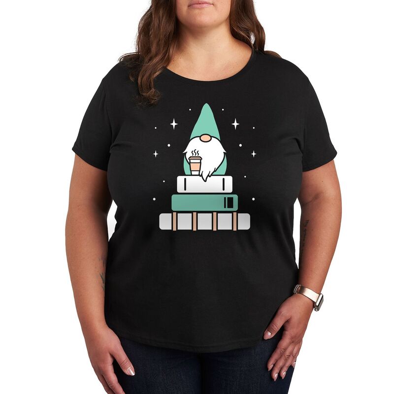 アニメキャラクター レディース トップス Tシャツ プラスサイズ グラフィック Licensed Character Plus Gnome with Coffee and Books Graphic Tee Black ブラック