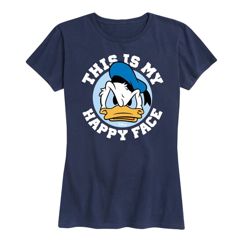 ディズニー レディース トップス Tシャツ グラフィック Disney's Donalduck Women's This My Happy Face Graphic Tee Navy ネイビー