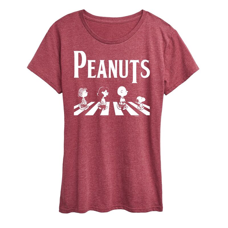 アニメキャラクター レディース トップス Tシャツ グラフィック Licensed Character Women's Peanuts Crossing Road Graphic Tee Heather Dark Red ヘザー