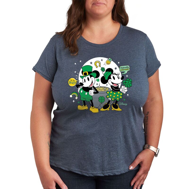 ディズニー レディース トップス Tシャツ プラスサイズ グラフィック Disney's Mickey & Minnie Mouse Plus Pot Of Gold Graphic Tee Heather Blue ヘザー