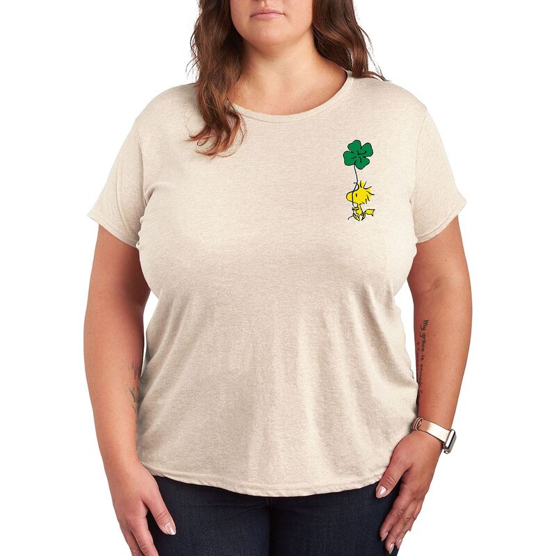 アニメキャラクター レディース トップス Tシャツ プラスサイズ グラフィック Licensed Character Plus Peanuts Woodstock Clover Graphic Tee Beige ベージュ