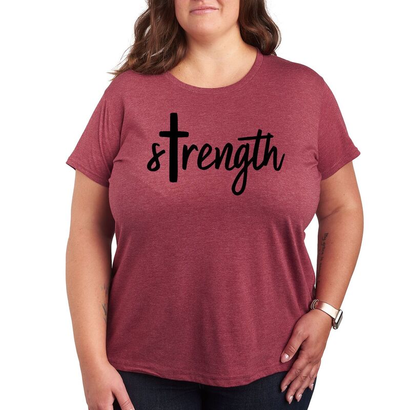 アンブランデッド レディース トップス Tシャツ プラスサイズ グラフィック Unbranded Plustrength Cross Graphic Tee Heather Dark Red ヘザー