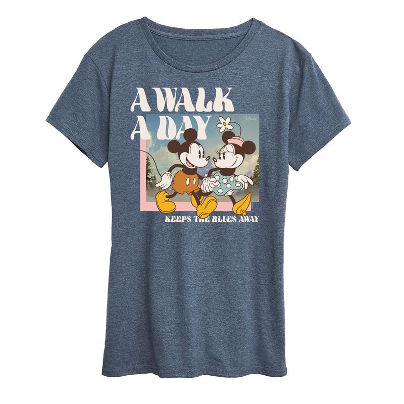 ディズニー レディース トップス Tシャツ グラフィック Disney's Mickey & Minnie Mouse Women's A Walk A Day Graphic Tee Heather Blue ヘザー