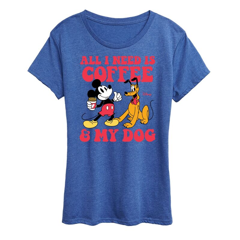 ディズニー レディース トップス Tシャツ グラフィック Disney's Mickey Mouse & Pluto Women's Coffee And My Dographic Tee Heatheroyal Blue ヘザー