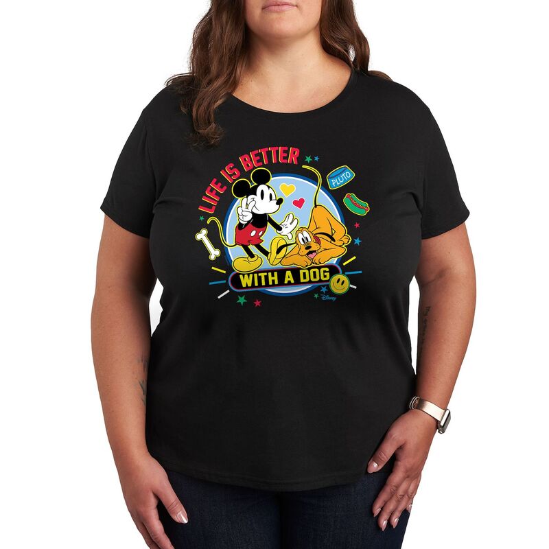 ディズニー レディース トップス Tシャツ プラスサイズ グラフィック Disney's Mickey Mouse & Pluto Plus Life Is Better With A Dographic Tee Black ブラック