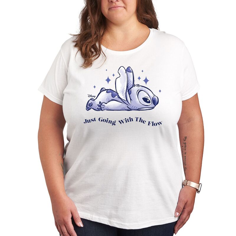 ディズニー レディース トップス Tシャツ プラスサイズ グラフィック Disney's Lilo & Stitch Plus Go Withe Flow Graphic Tee White ホワイト