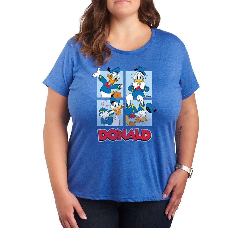 ディズニー レディース トップス Tシャツ プラスサイズ グラフィック Disney's Donalduck Plus Grid Graphic Tee Heatheroyal Blue ヘザー