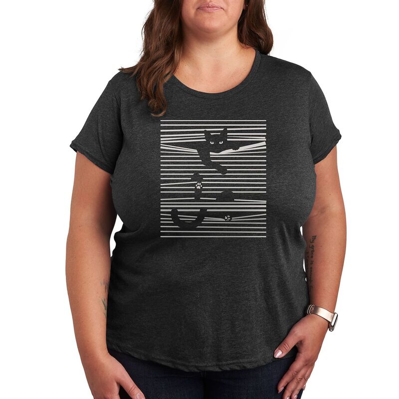 アンブランデッド レディース トップス Tシャツ プラスサイズ グラフィック Unbranded Plus Cat in Blinds Graphic Tee Heather Charcoal チャコール