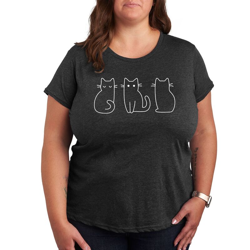 アンブランデッド レディース トップス Tシャツ プラスサイズ グラフィック Unbranded Plus Cat Outlines Graphic Tee Heather Charcoal チャコール