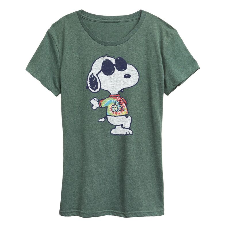 アニメキャラクター レディース トップス Tシャツ グラフィック Licensed Character Women's Peanutsnoopy Joe Cool Tie Dye Graphic Tee Heather Green ヘザー
