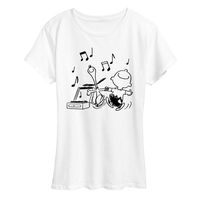 アニメキャラクター レディース トップス Tシャツ グラフィック Licensed Character Women's Peanutsnoopy & Charlie Brown Dancingraphic Tee White ホワイト
