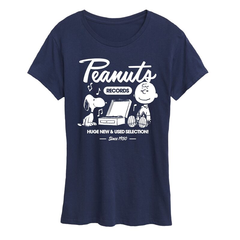 アニメキャラクター レディース トップス Tシャツ グラフィック Licensed Character Women's Peanutsnoopy & Charlie Brown Records Graphic Tee Navy ネイビー 6,784円