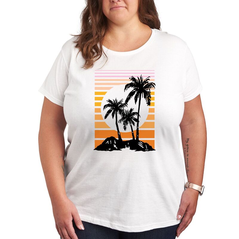 アンブランデッド レディース トップス Tシャツ プラスサイズ グラフィック Unbranded Plusunset Palm Trees Graphic Tee White ホワイト