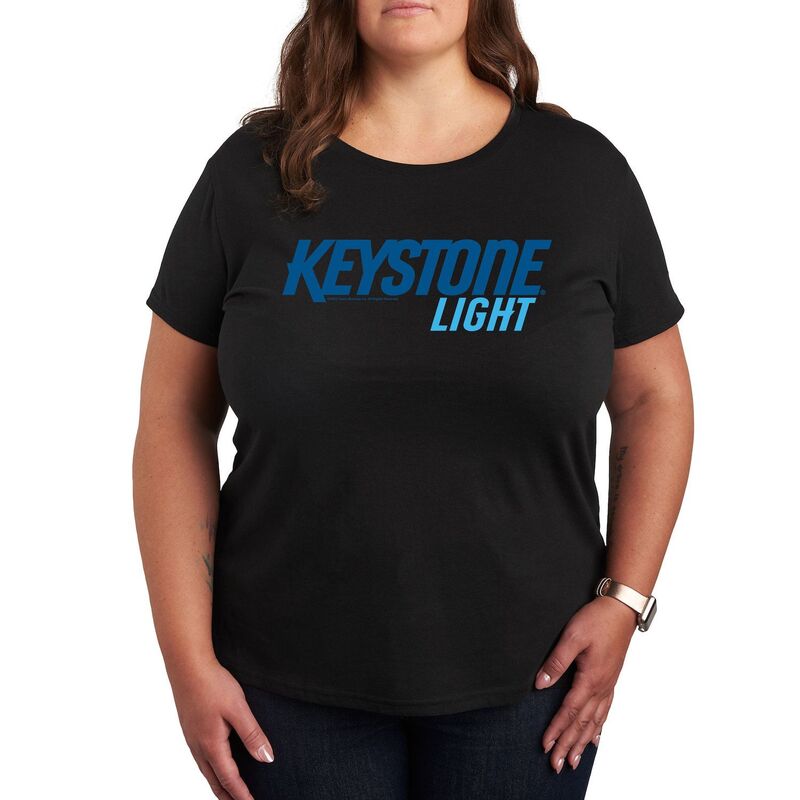 アニメキャラクター レディース トップス Tシャツ プラスサイズ ロゴ グラフィック Licensed Character Plus Keystone Light Logo Graphic Tee Black ブラック