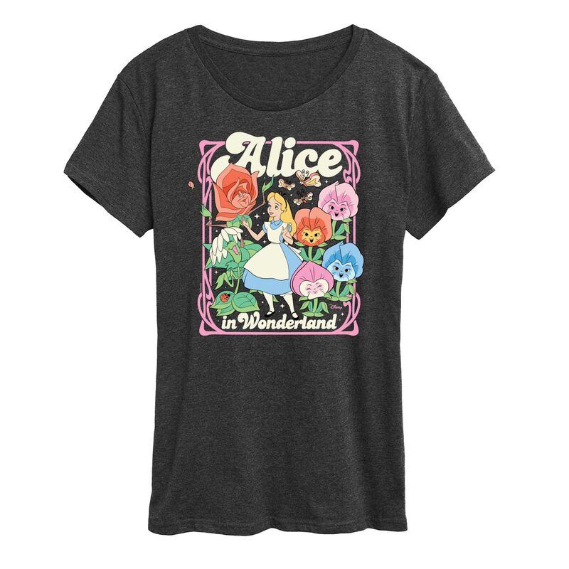 ディズニー レディース トップス Tシャツ グラフィック Disney's Alice in Wonderland Women's Flower Pastel Graphic Tee Heather Charcoal チャコール